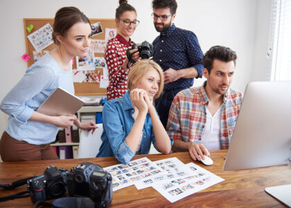a group is discussing something in their office